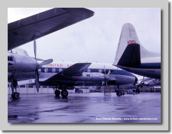Sad picture of the remaining Viscounts and DC-6 awaiting disposal after the arrival of the 1-11s. The 804s had already gone to LOT